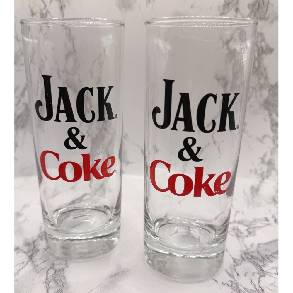 Jack Daniels Set of 2 Jack & Coke Highball Glasses Clear Barware 6.25"